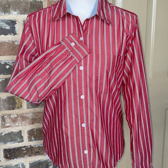 Vintage Villager Sport Tailored Button Down Red Oxford Stripe Preppy Retro Sz M - Picture 1 of 9